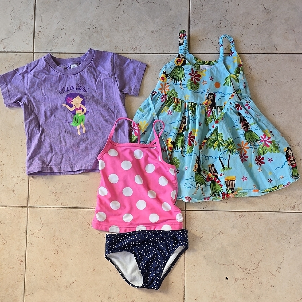 Hula Girl Kids Outfit Set - Purple, Pink, Blue